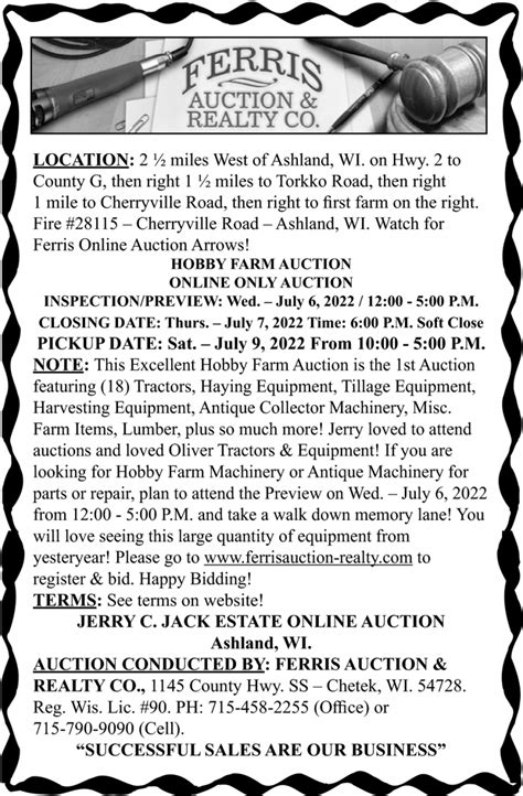Ferris auction wi - Live Auctions All Live Auctions >> LARGE MULTI CONSIGNOR AUCTION SALE. Location: 3 miles North of Chetek, WI. or 3 miles South of Cameron, WI. on Hwy. SS to sale site. Auction will be held at Ferris Auction Center. Watch for Ferris Auction Arrows! Lunch & Restrooms On Grounds. Sunday, June 09, 2019 - 10:00 A.M. 